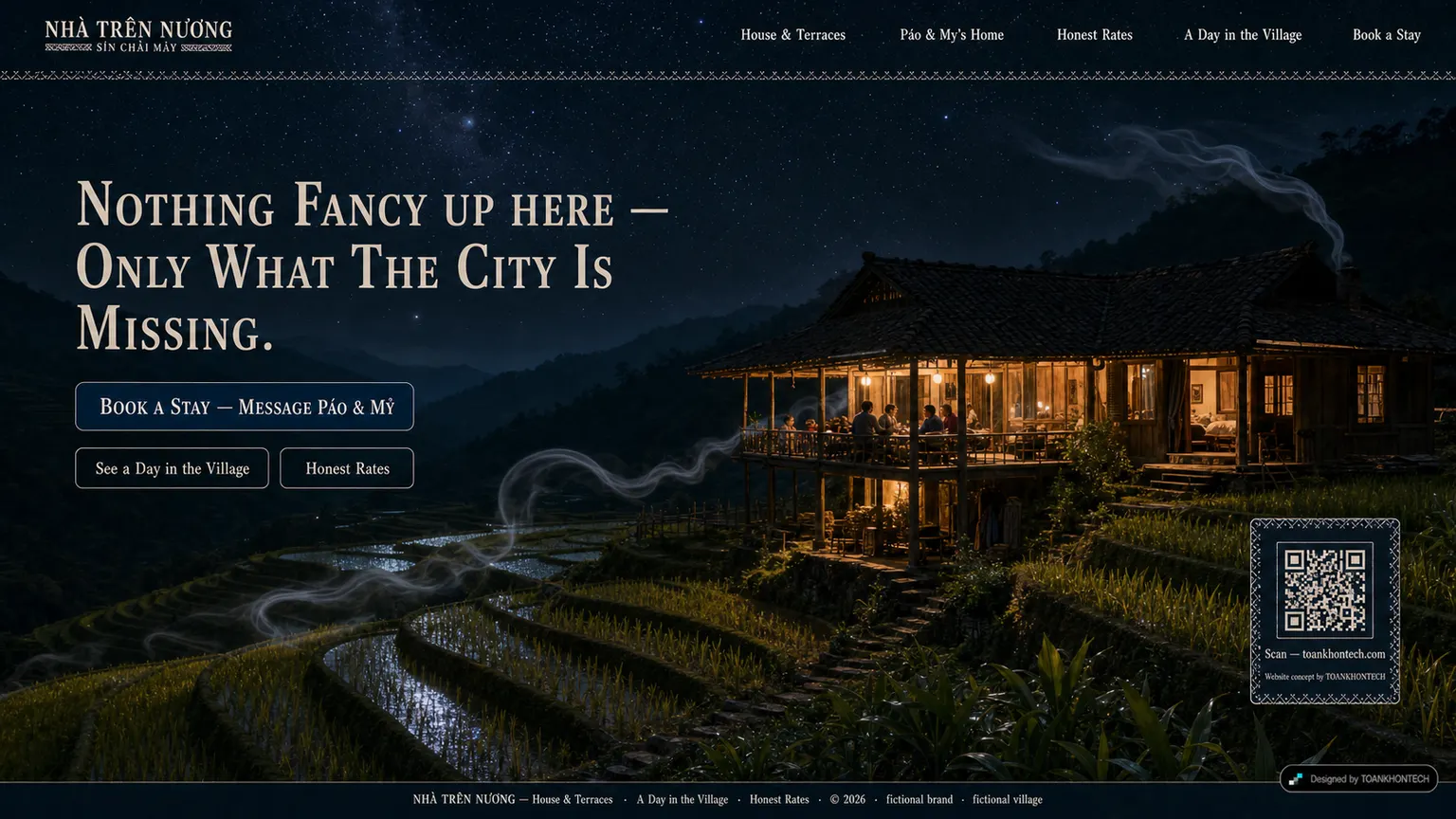 NHÀ TRÊN NƯƠNG website concept artboard focused on closing invitation