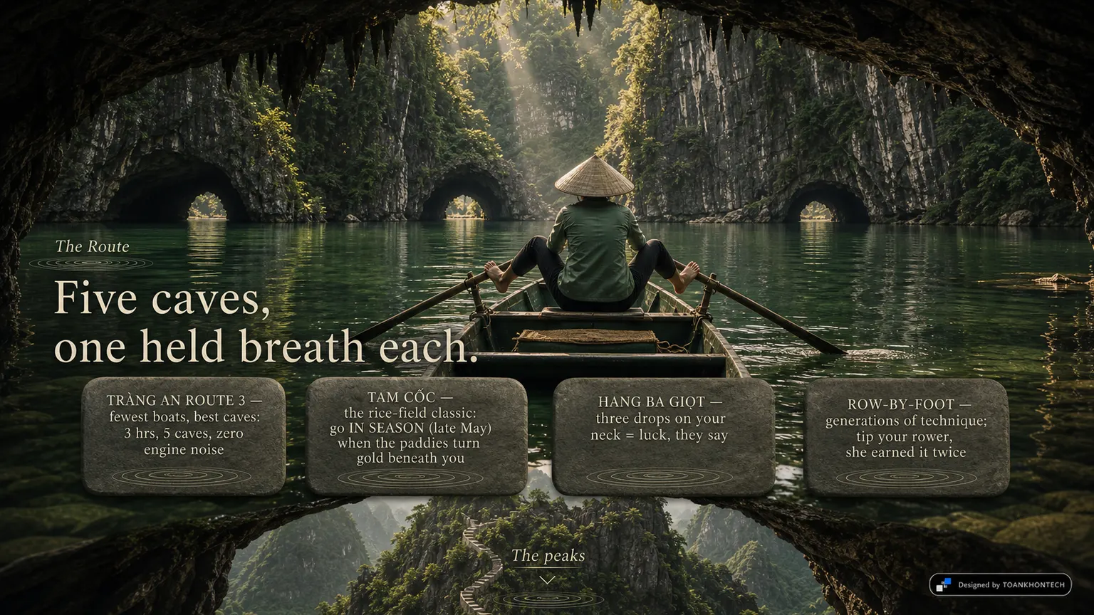 NINH BÌNH — THROUGH THE CAVE MOUTH website concept artboard focused on theroute