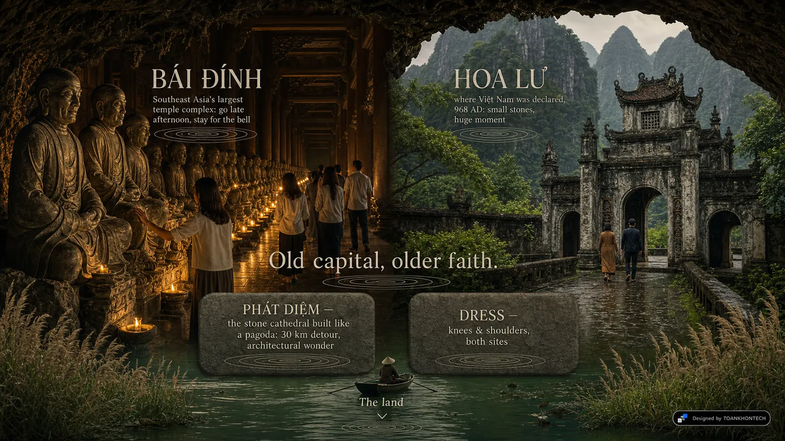 NINH BÌNH — THROUGH THE CAVE MOUTH website concept artboard focused on temples