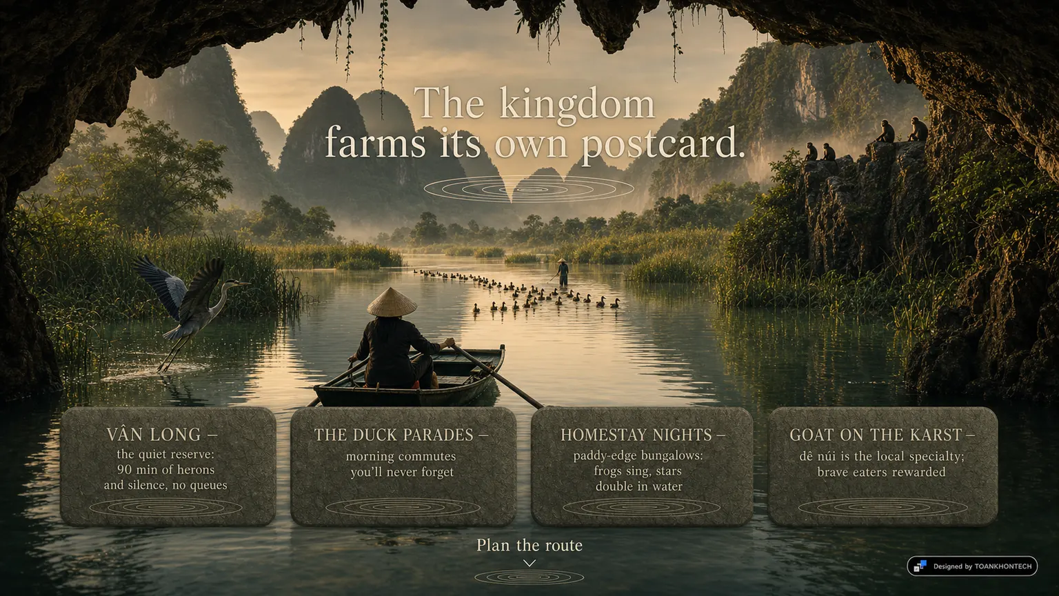 NINH BÌNH — THROUGH THE CAVE MOUTH website concept artboard focused on theland