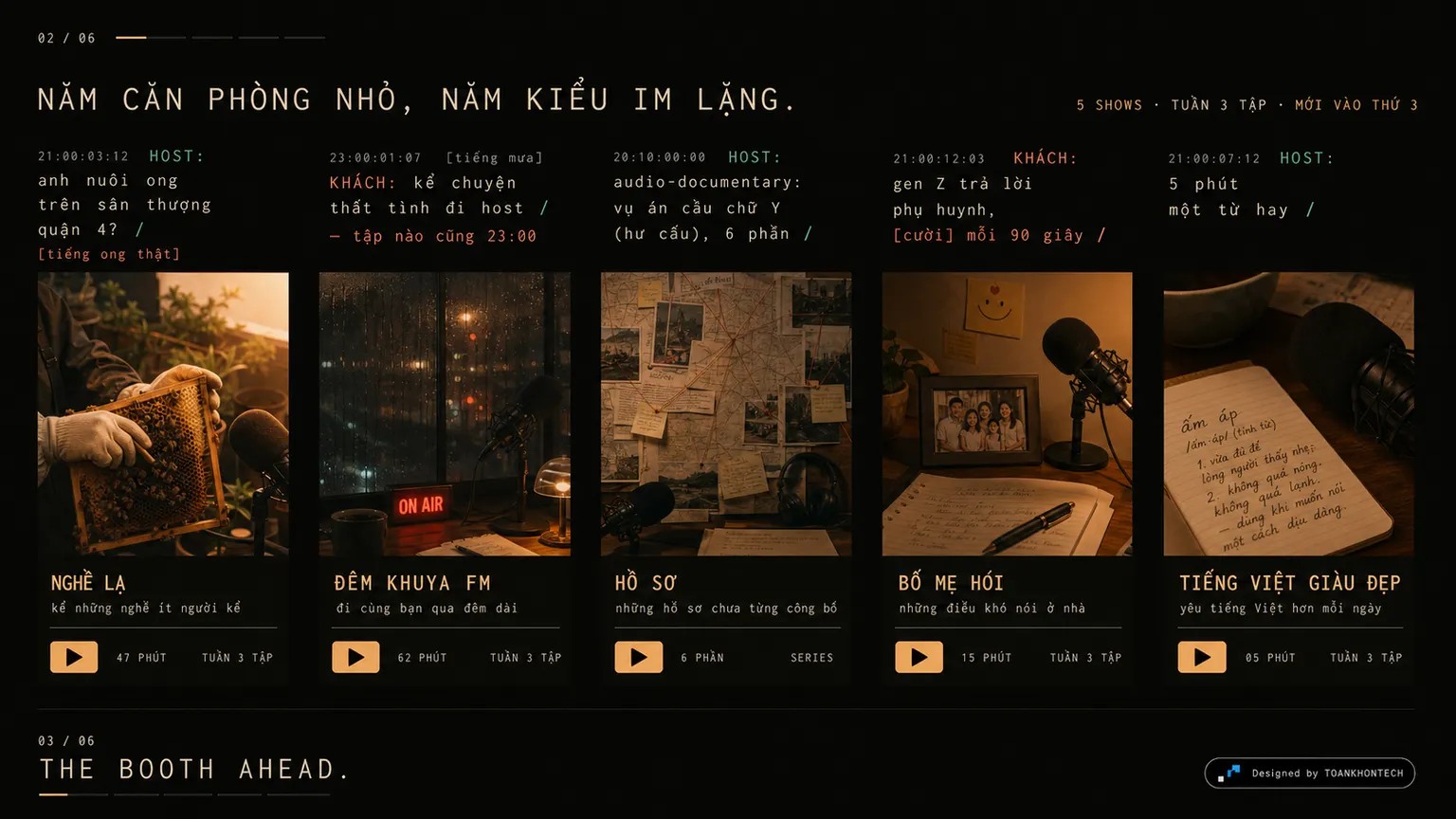 NÓI NHỎ PODCASTS website concept artboard focused on shows