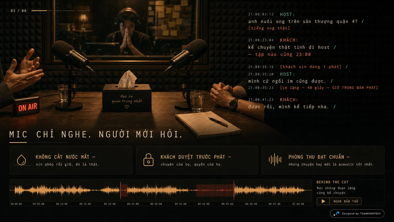 NÓI NHỎ PODCASTS website concept artboard focused on thebooth
