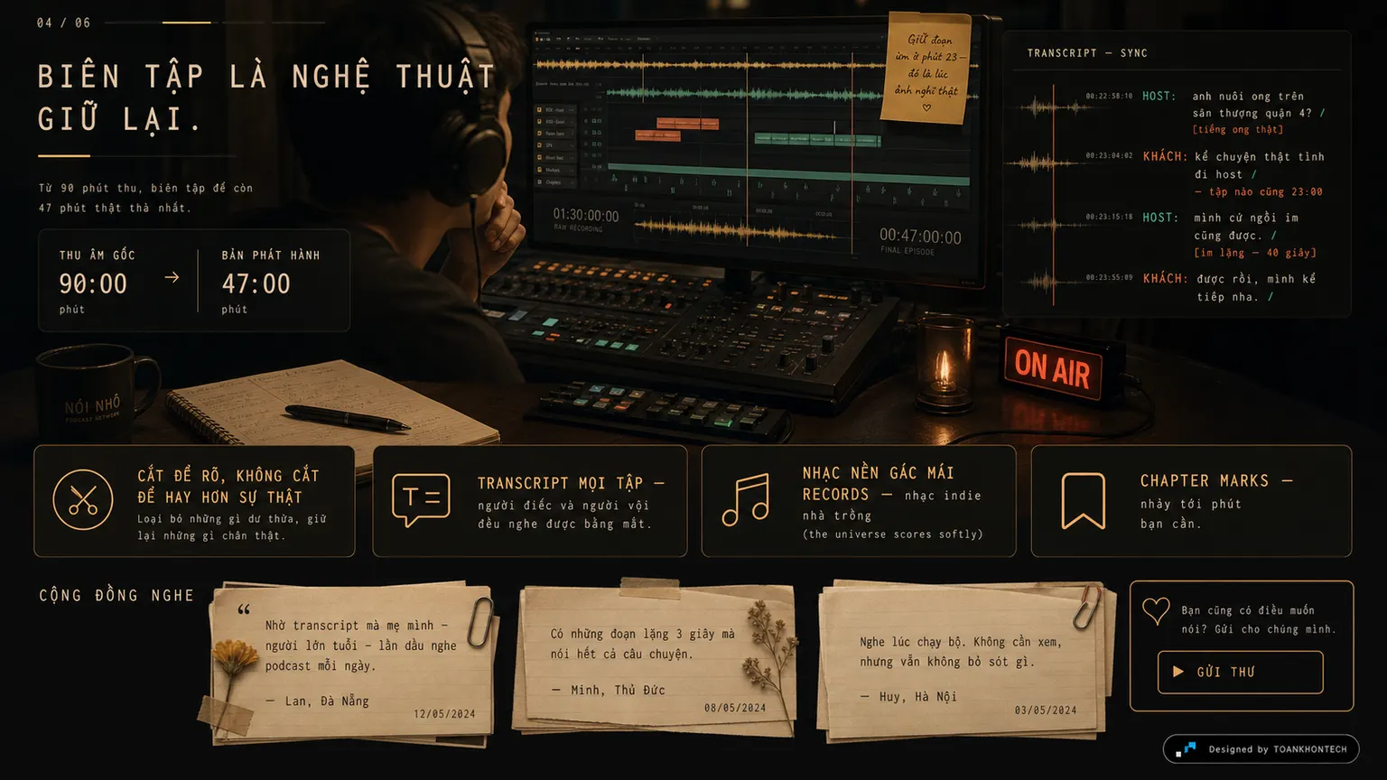 NÓI NHỎ PODCASTS website concept artboard focused on behindthecut