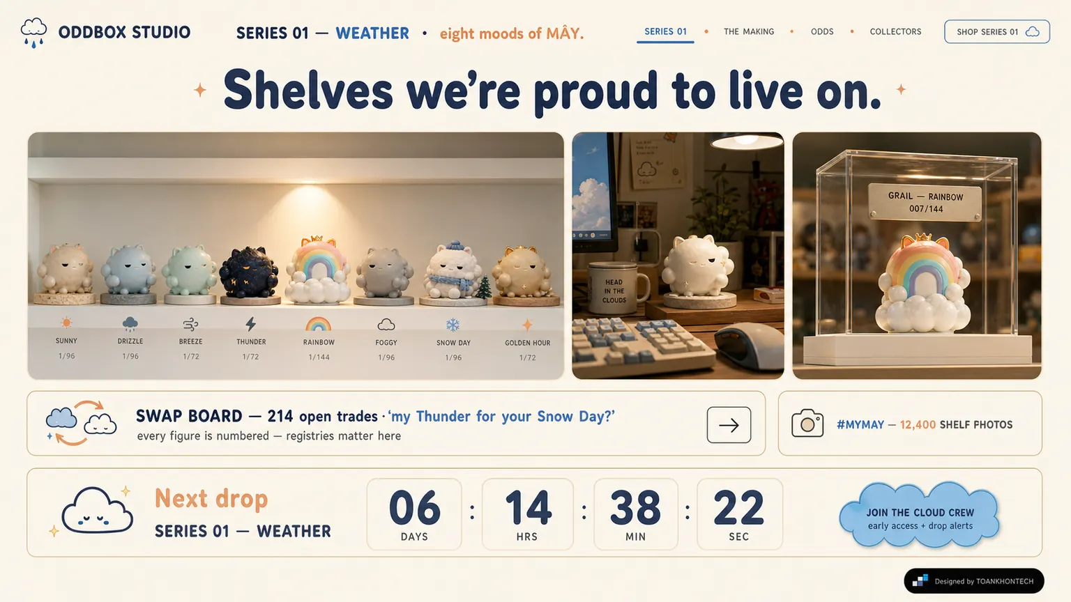 ODDBOX STUDIO website concept artboard focused on collectors