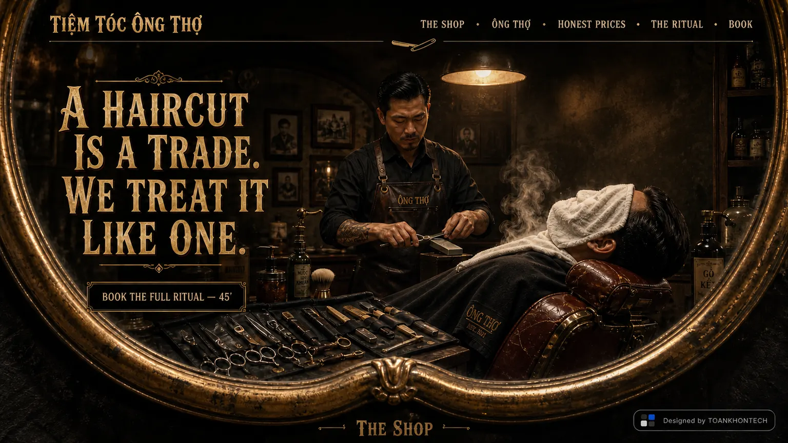 TIỆM TÓC ÔNG THỢ opening interface — a craft and artisan brand website