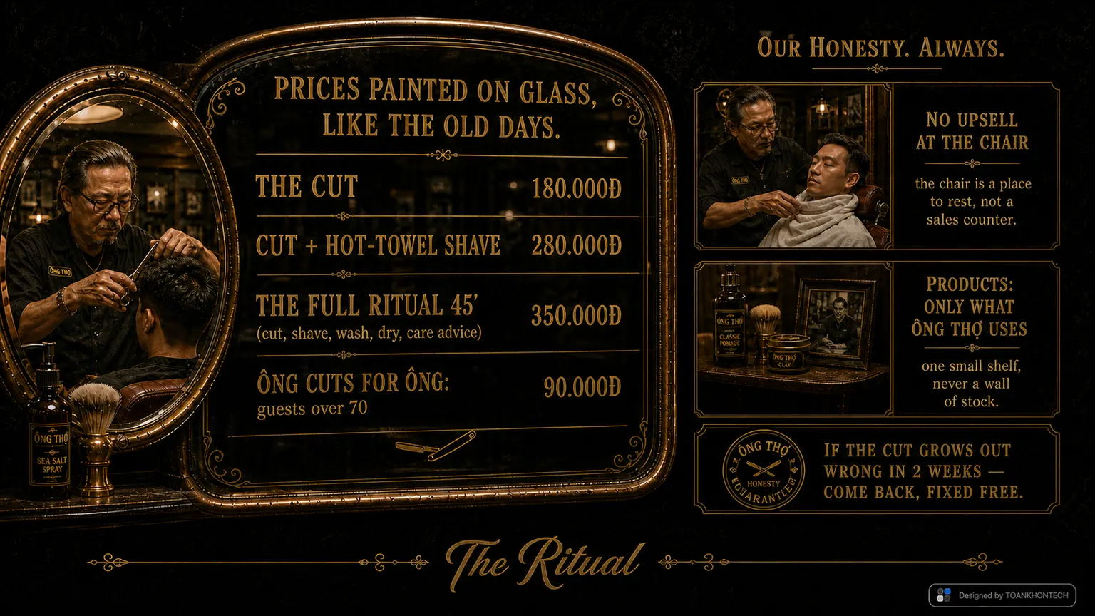 TIỆM TÓC ÔNG THỢ website concept artboard focused on prices