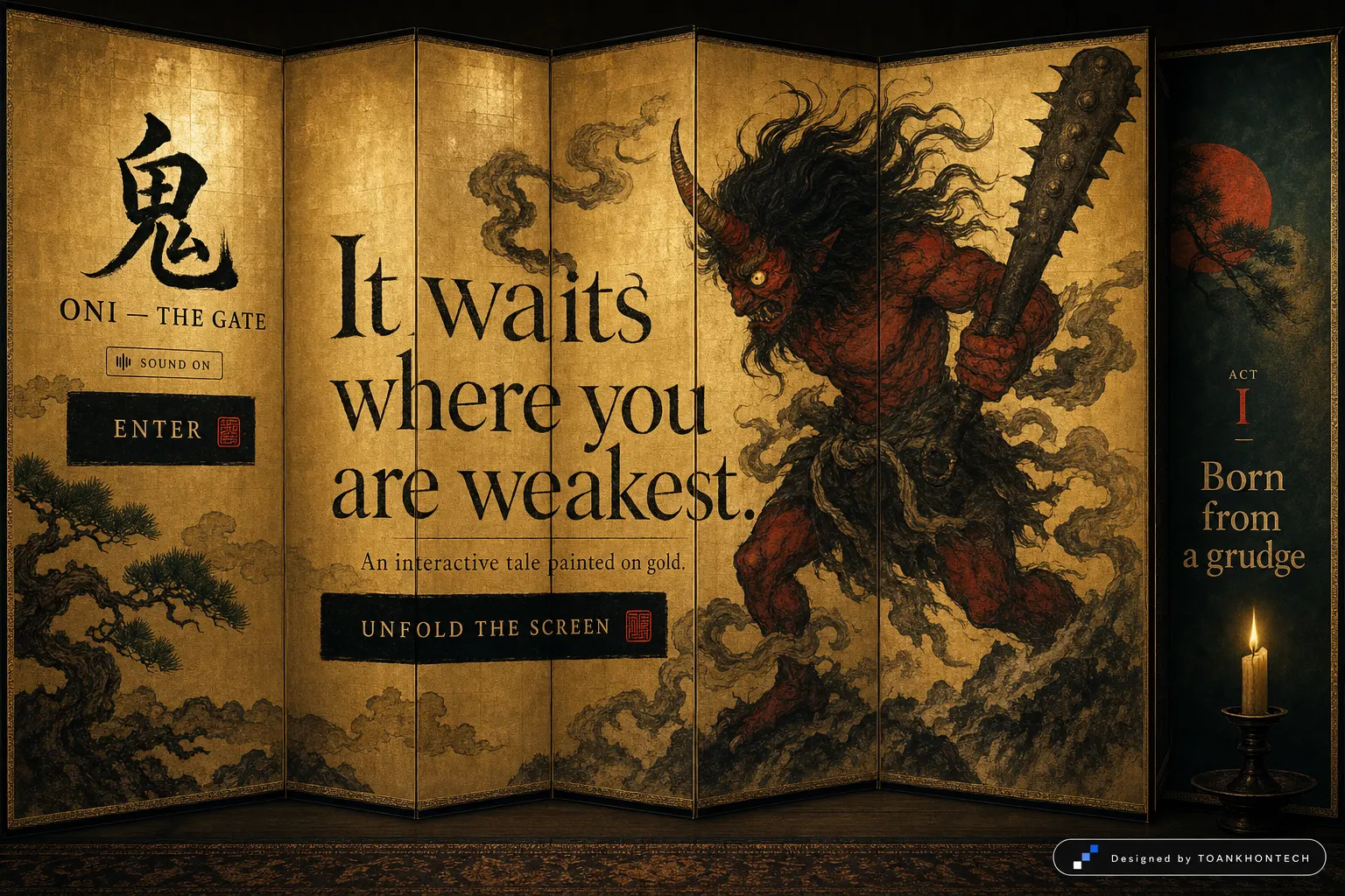 鬼 ONI — THE GATE — An interactive tale painted on gold.