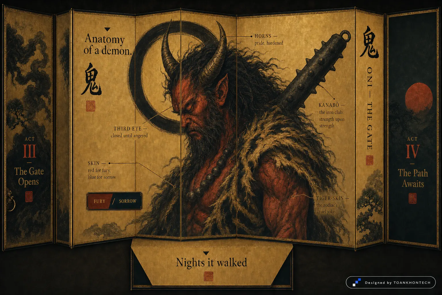 鬼 ONI — THE GATE website concept artboard focused on creature