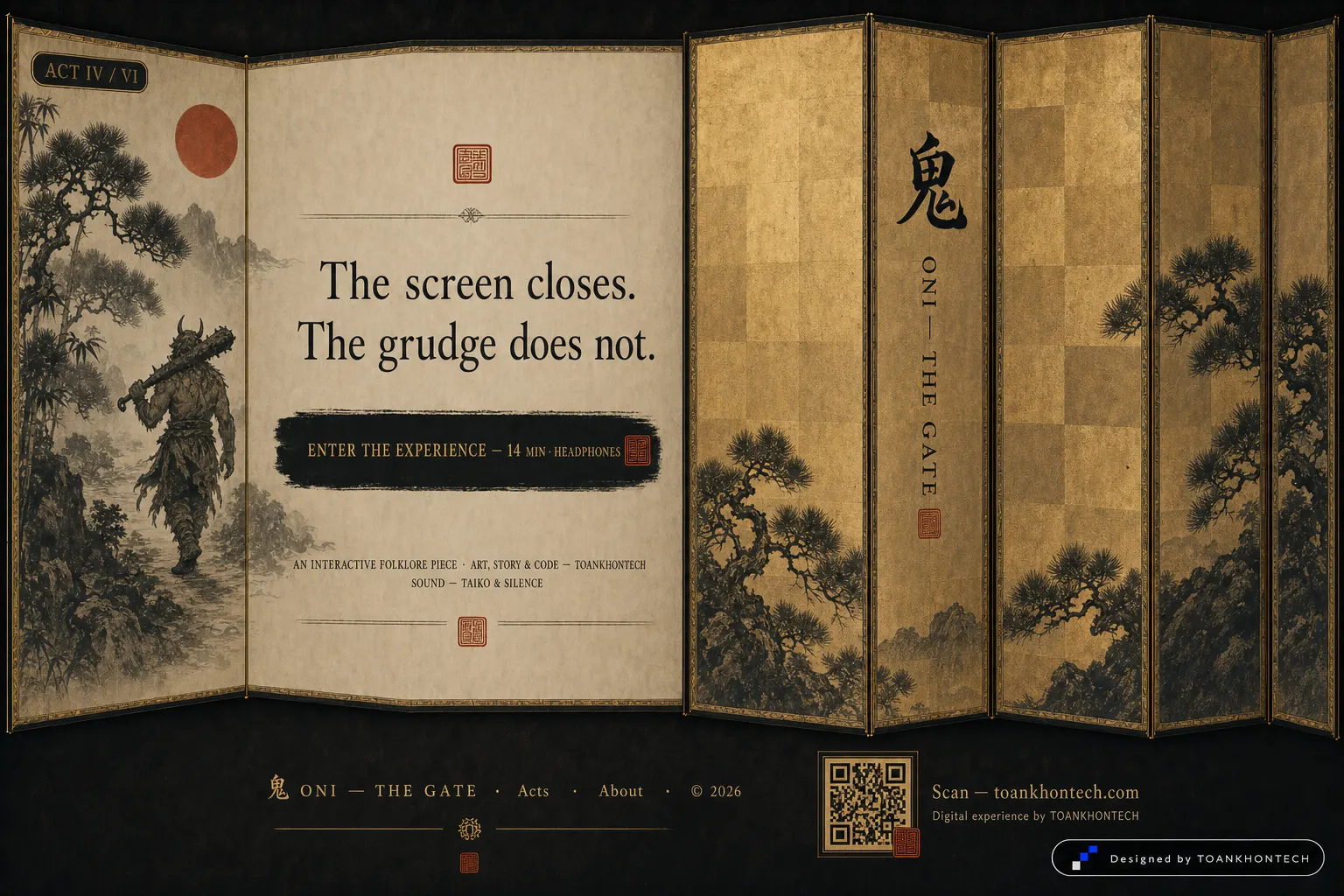 鬼 ONI — THE GATE website concept artboard focused on closing invitation