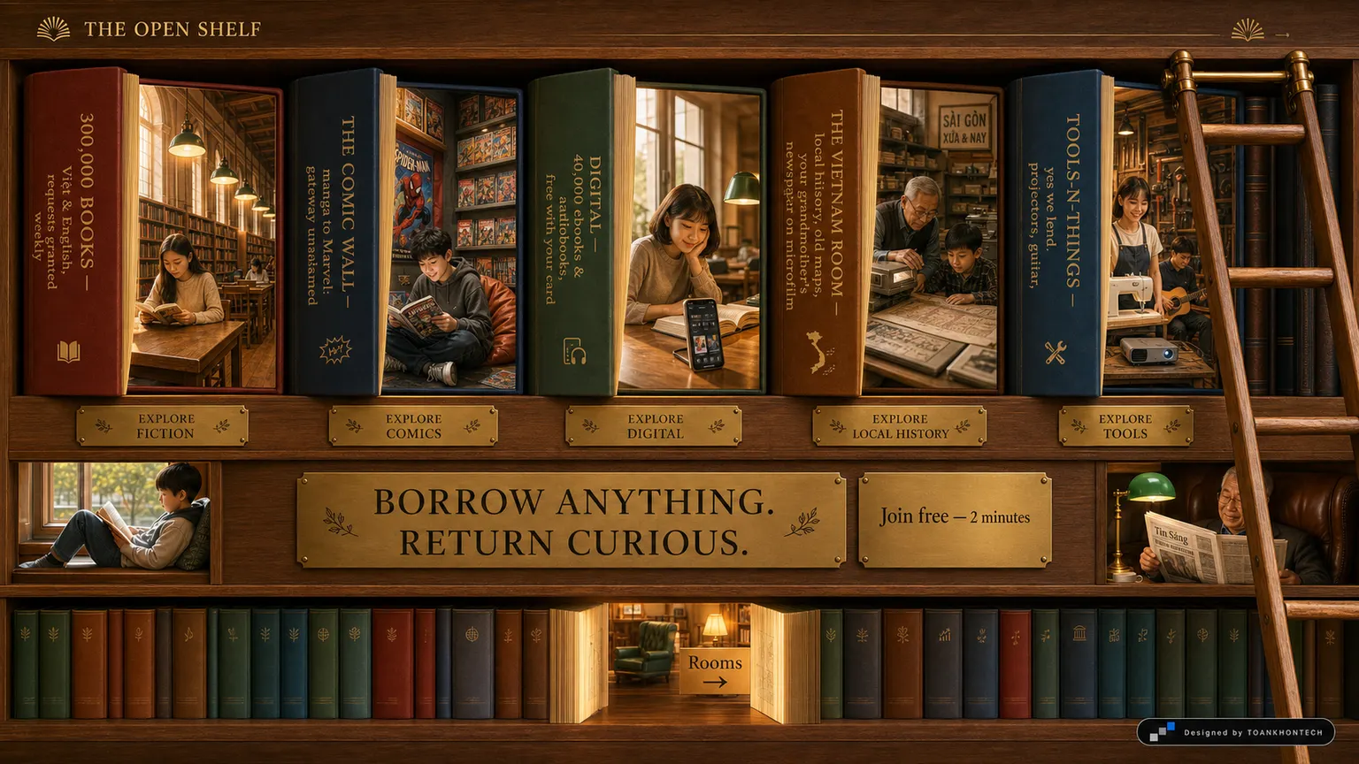 THE OPEN SHELF website concept artboard focused on collections