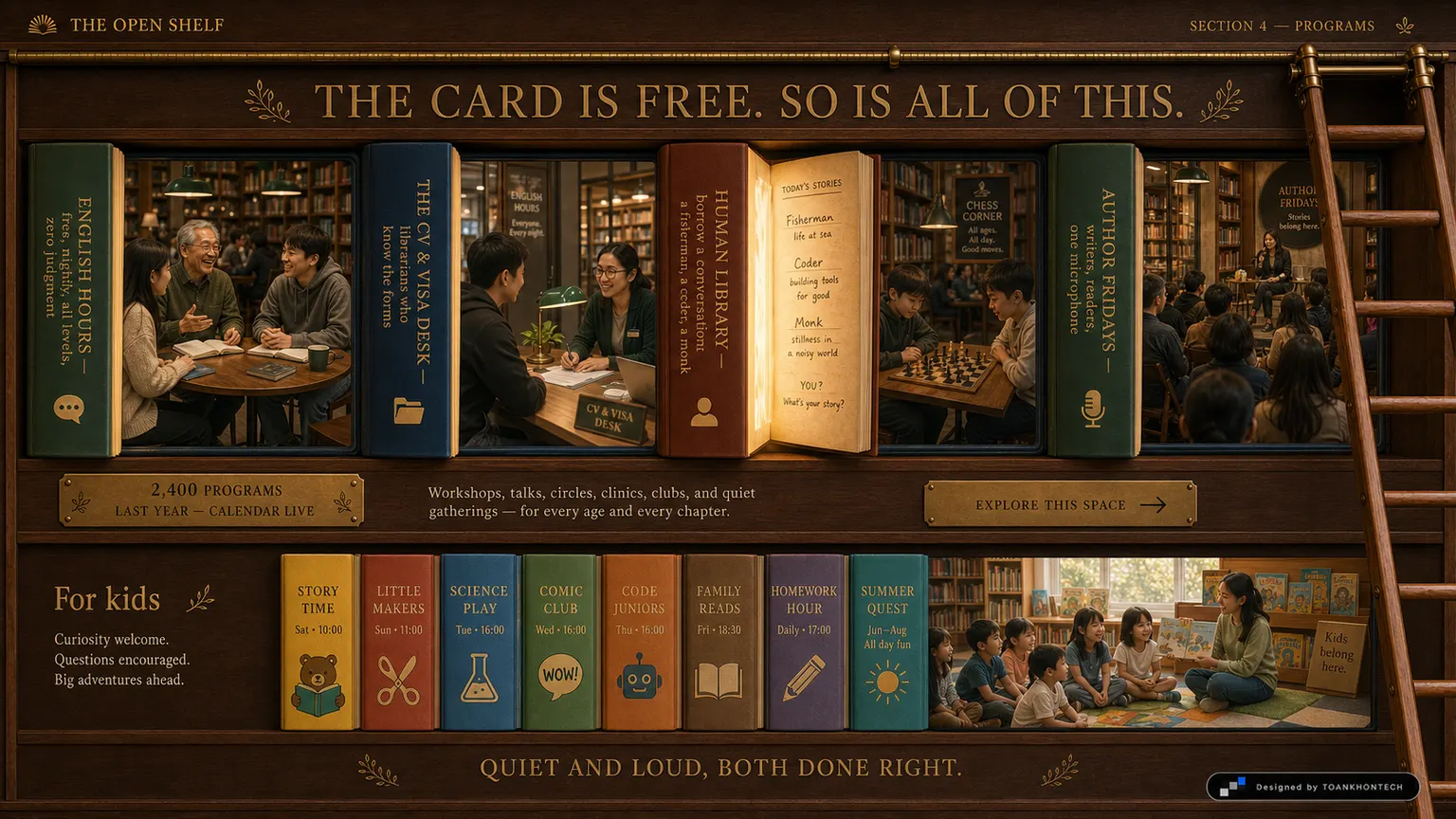 THE OPEN SHELF website concept artboard focused on programs