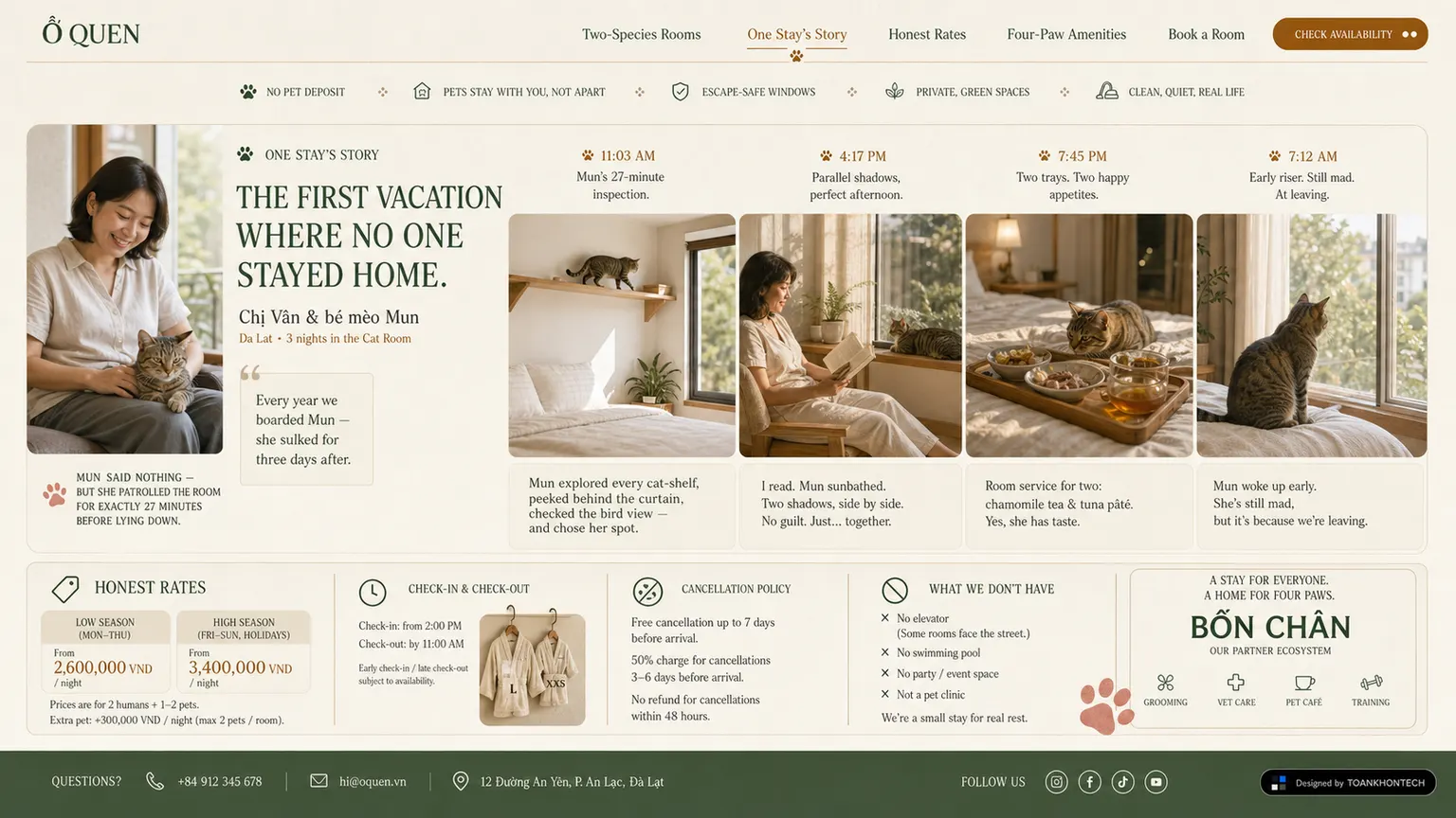 Ổ QUEN website concept artboard focused on hosting practice