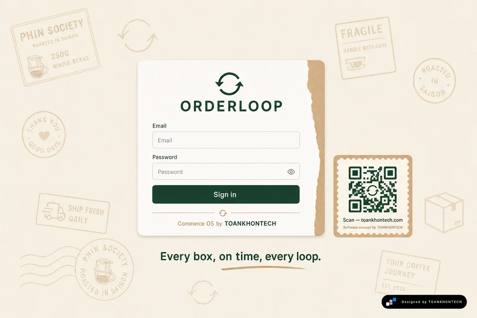 ORDERLOOP website concept artboard focused on access point