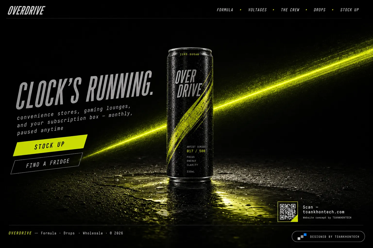 OVERDRIVE website concept artboard focused on closing invitation