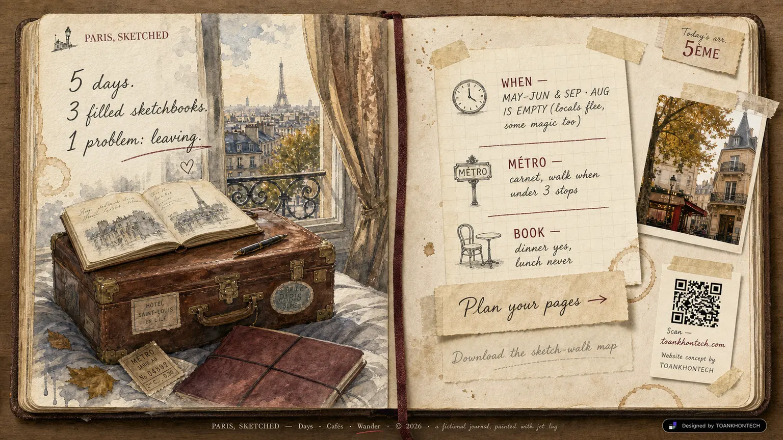 PARIS, SKETCHED website concept artboard focused on closing invitation