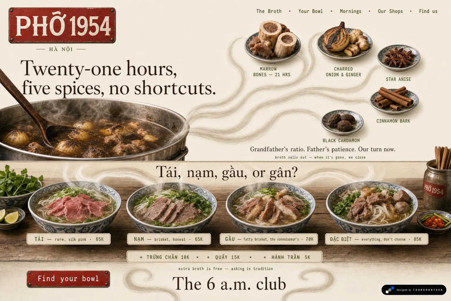 PHỞ 1954 website concept artboard focused on yourbowl
