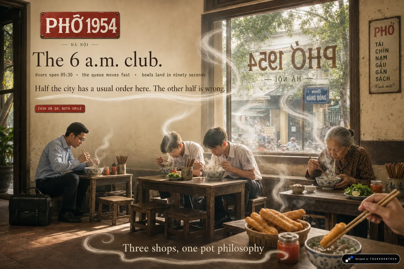 PHỞ 1954 website concept artboard focused on mornings