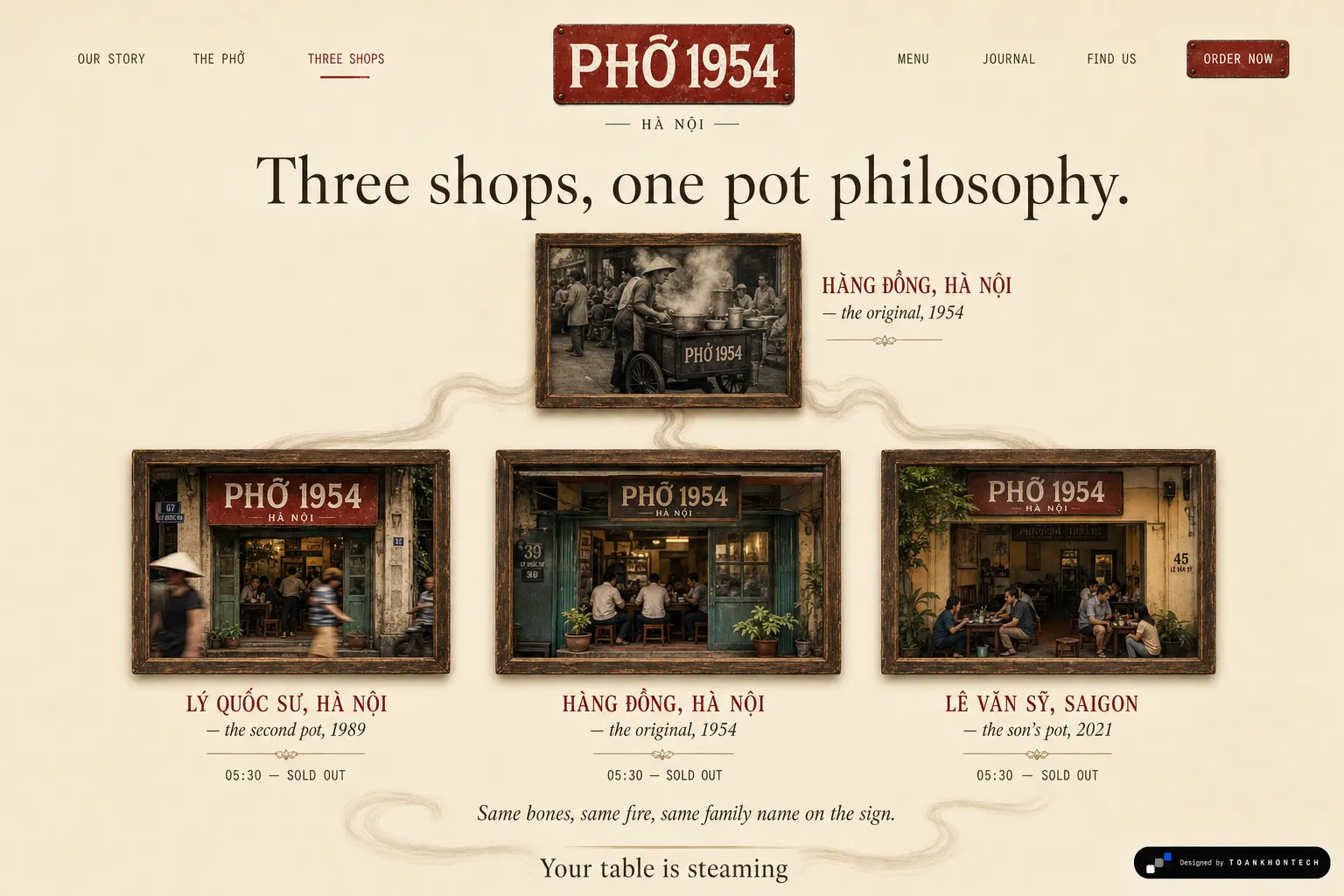 PHỞ 1954 website concept artboard focused on shops
