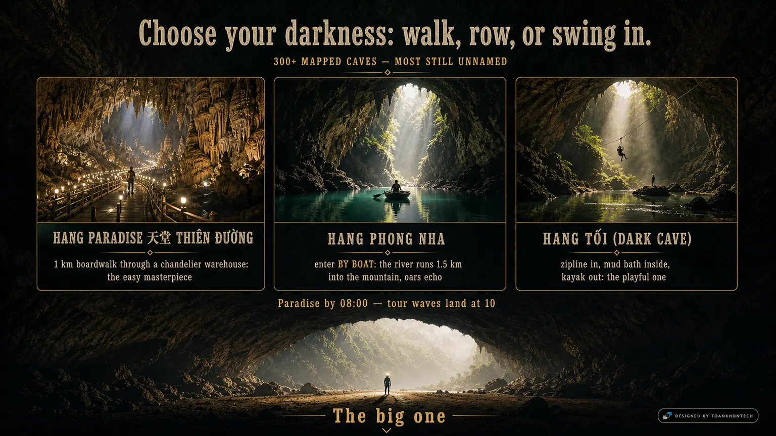 PHONG NHA — THE SKYLIGHT CAVERNS website concept artboard focused on caves