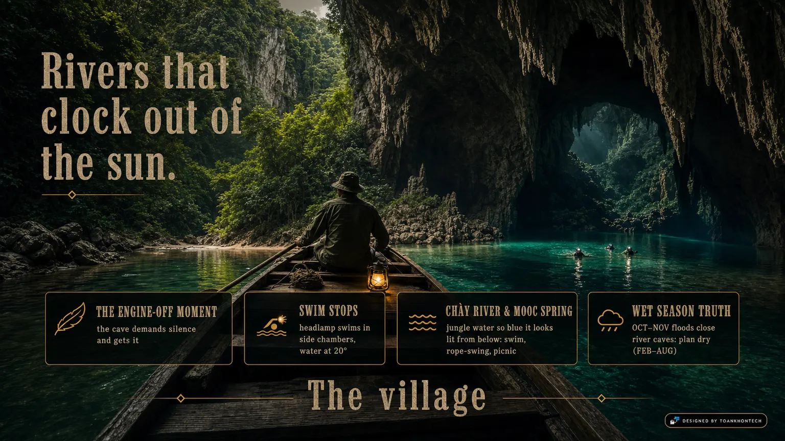 PHONG NHA — THE SKYLIGHT CAVERNS website concept artboard focused on rivers