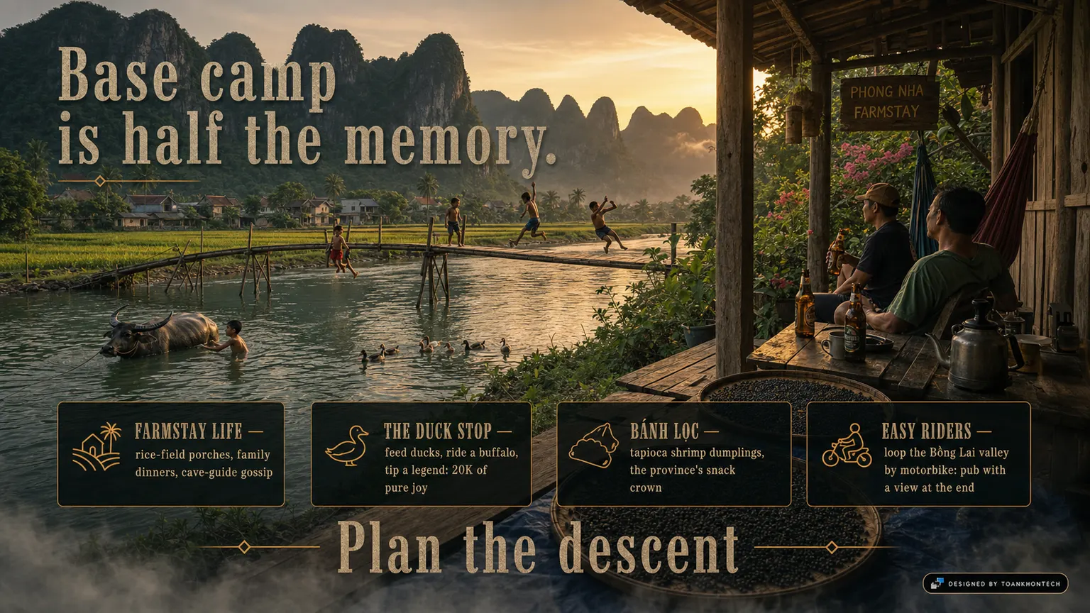 PHONG NHA — THE SKYLIGHT CAVERNS website concept artboard focused on village