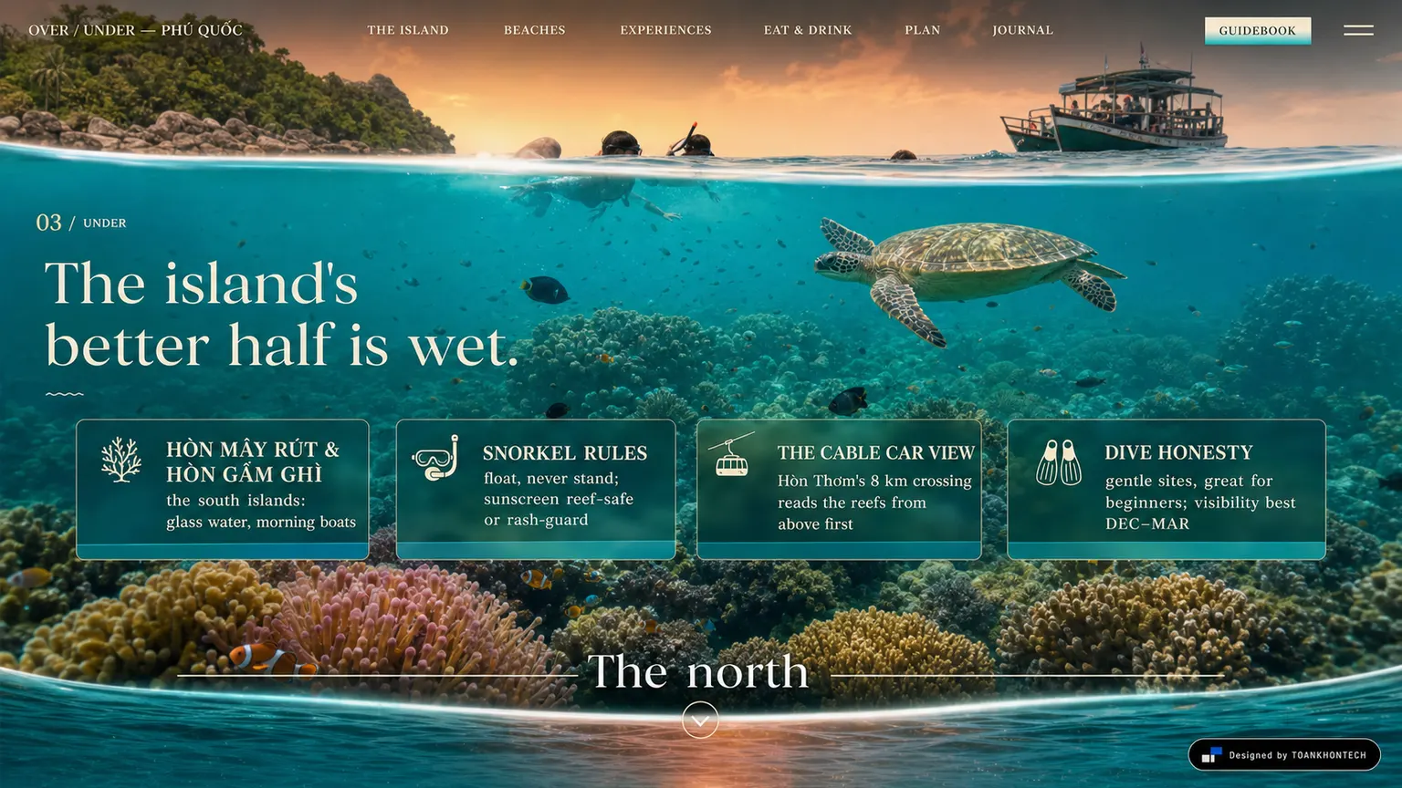 PHÚ QUỐC — THE OVER/UNDER ISLAND website concept artboard focused on below