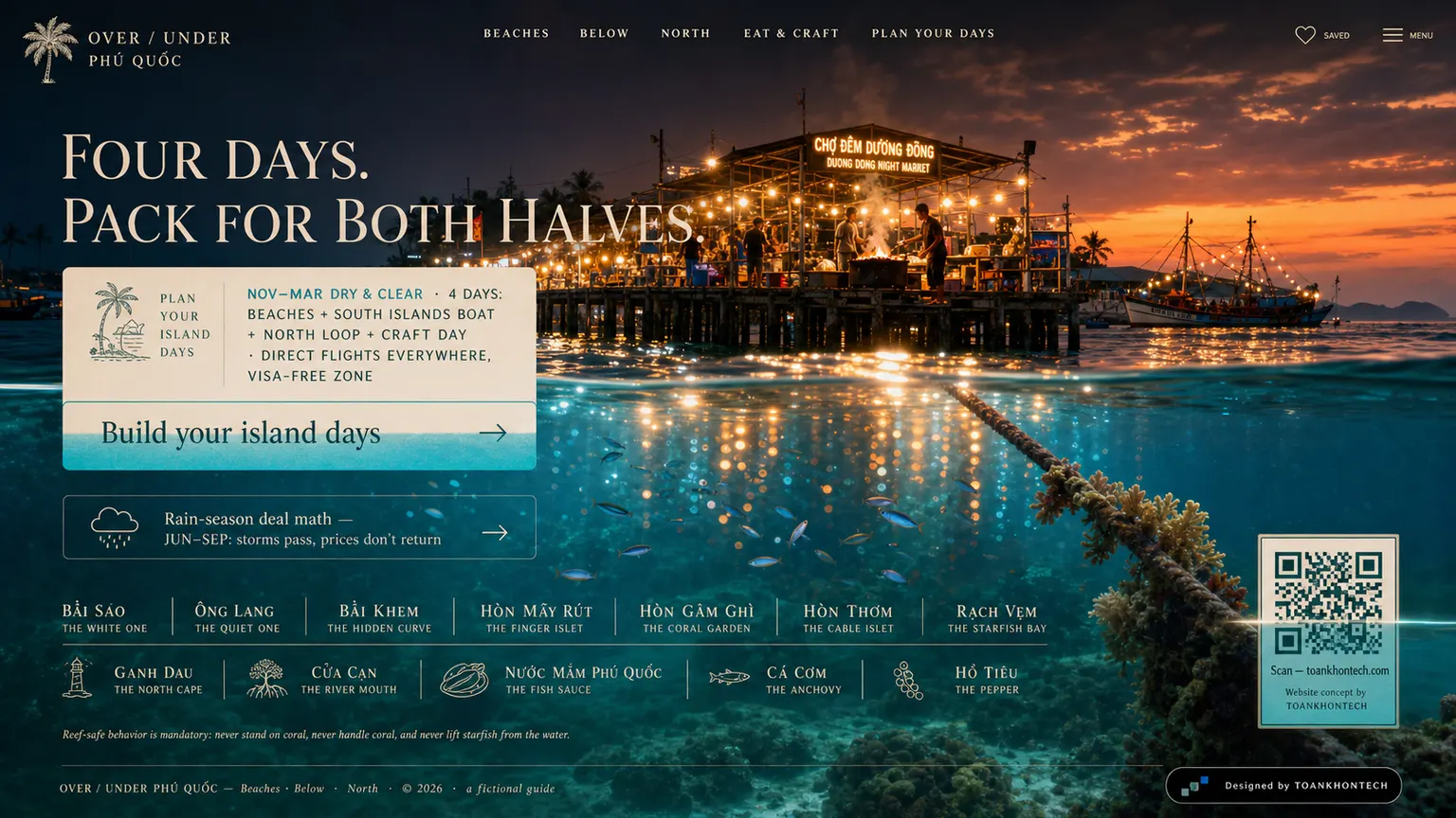 PHÚ QUỐC — THE OVER/UNDER ISLAND website concept artboard focused on closing invitation