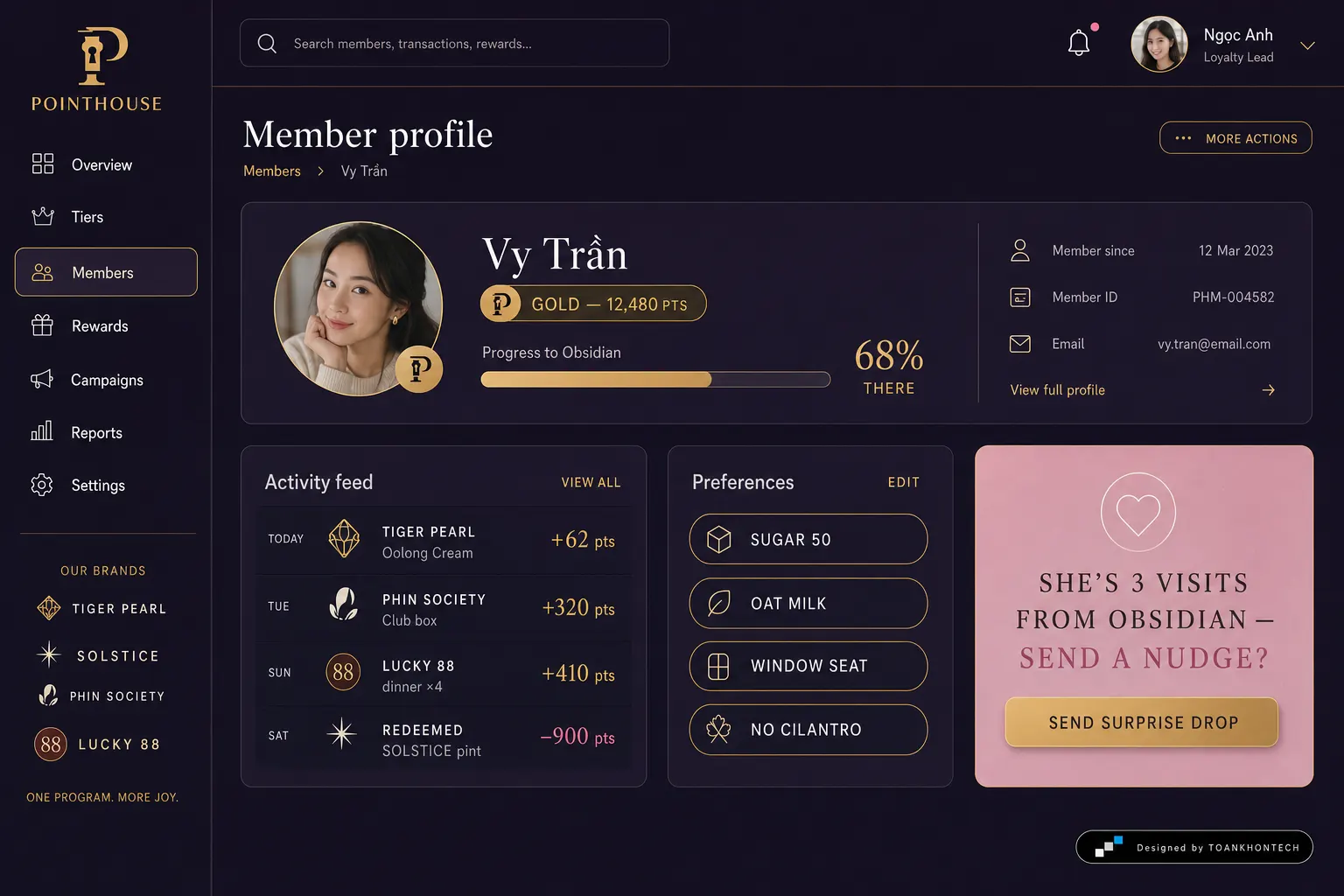 POINTHOUSE website concept artboard focused on member