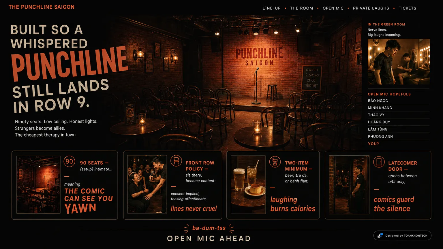 THE PUNCHLINE SAIGON website concept artboard focused on theroom