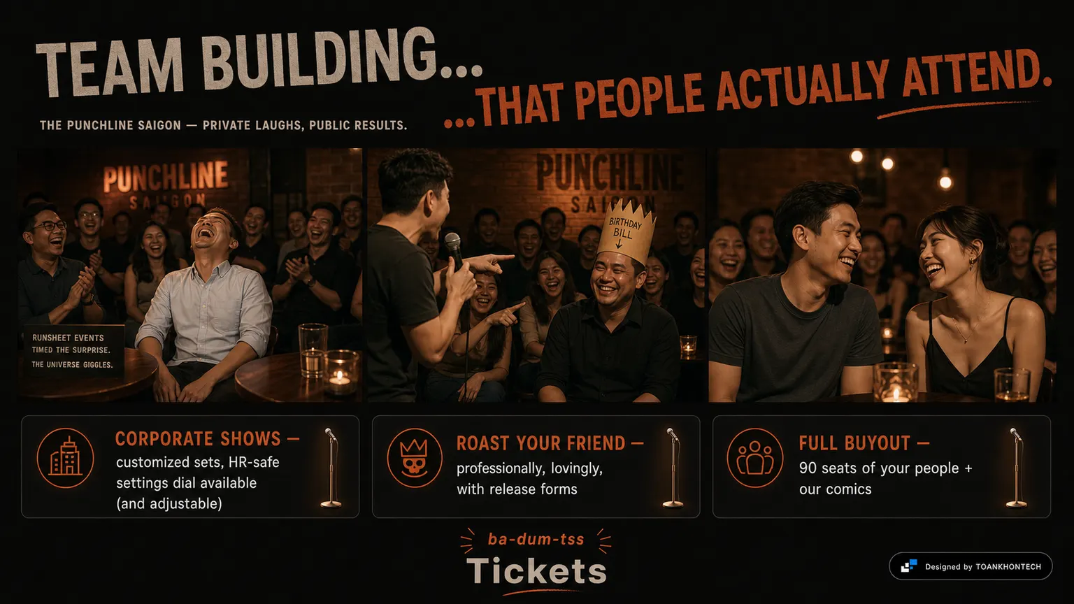 THE PUNCHLINE SAIGON website concept artboard focused on privatelaughs