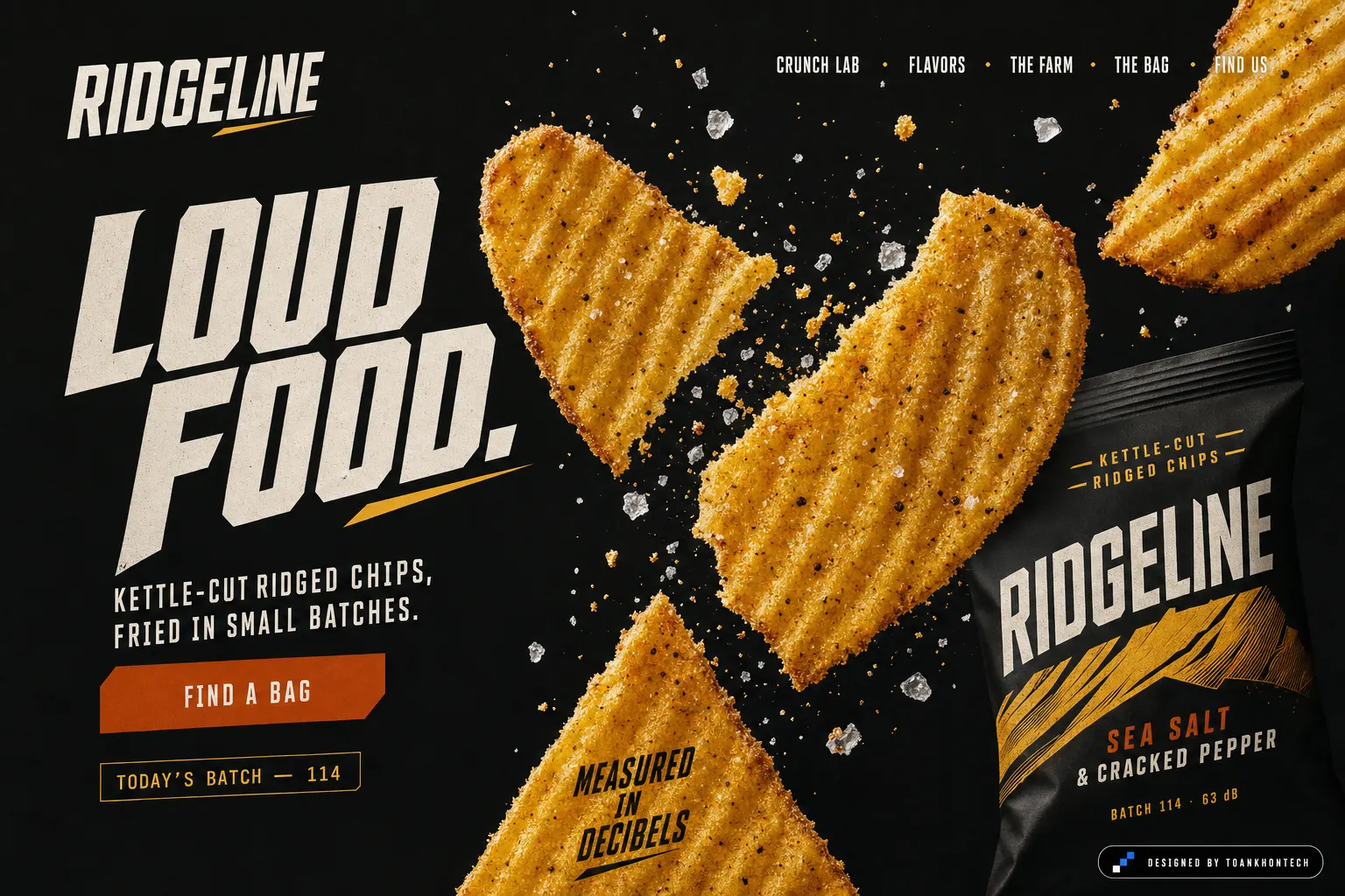 RIDGELINE — KETTLE-CUT RIDGED CHIPS, FRIED IN SMALL BATCHES.