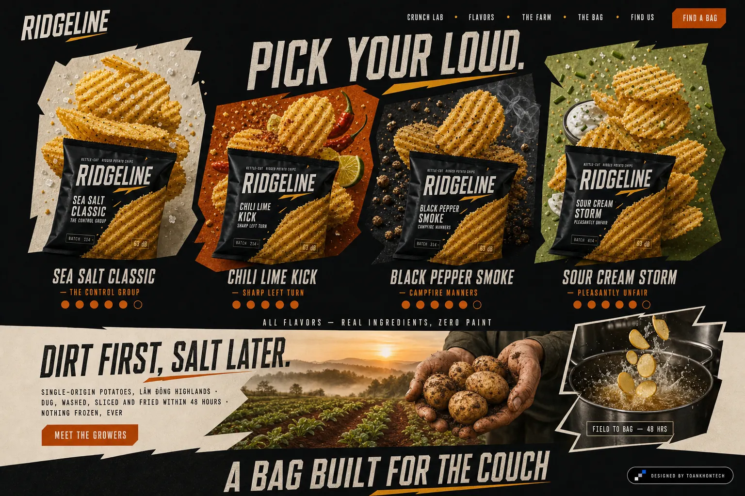 RIDGELINE website concept artboard focused on farm