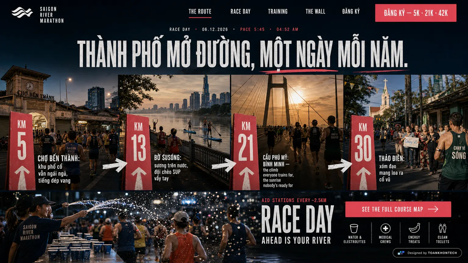 SAIGON RIVER MARATHON website concept artboard focused on theroute