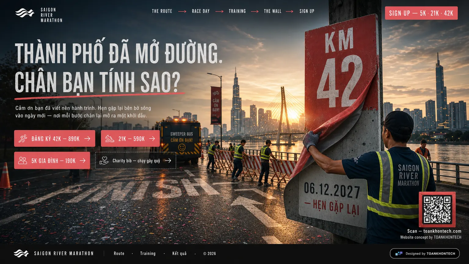 SAIGON RIVER MARATHON website concept artboard focused on closing invitation