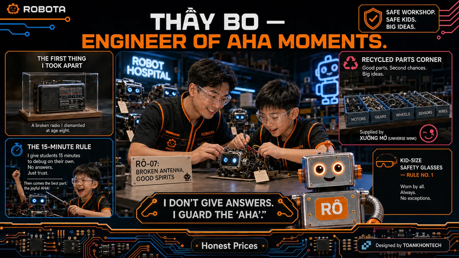 ROBOTA — XƯỞNG STEM CHO TRẺ website concept artboard focused on story