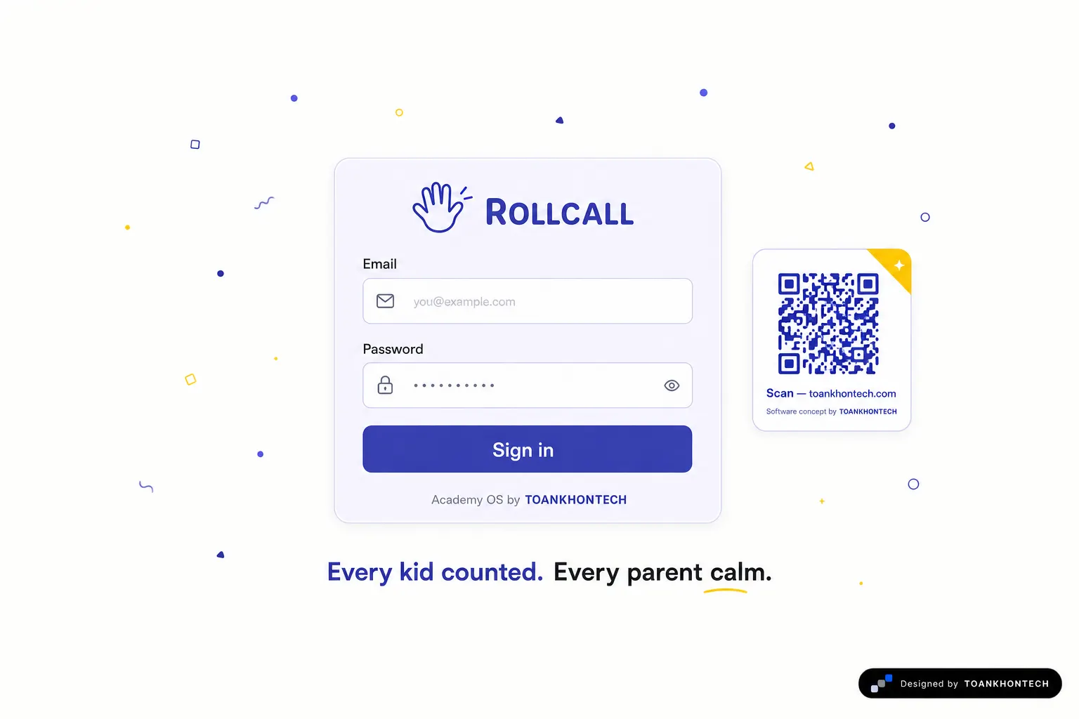 ROLLCALL website concept artboard focused on access point