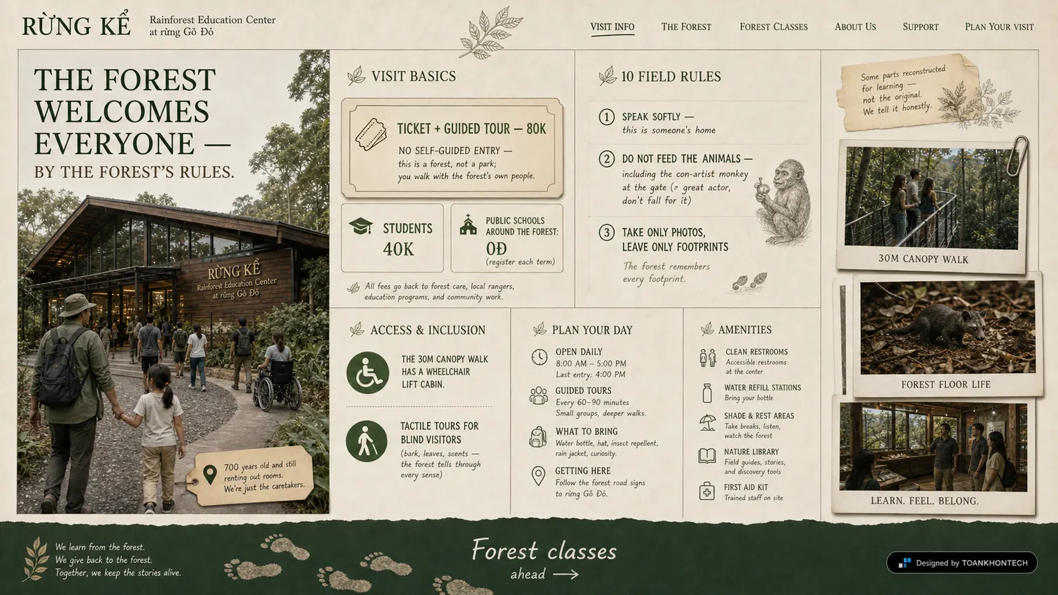 RỪNG KỂ website concept artboard focused on visitor journey