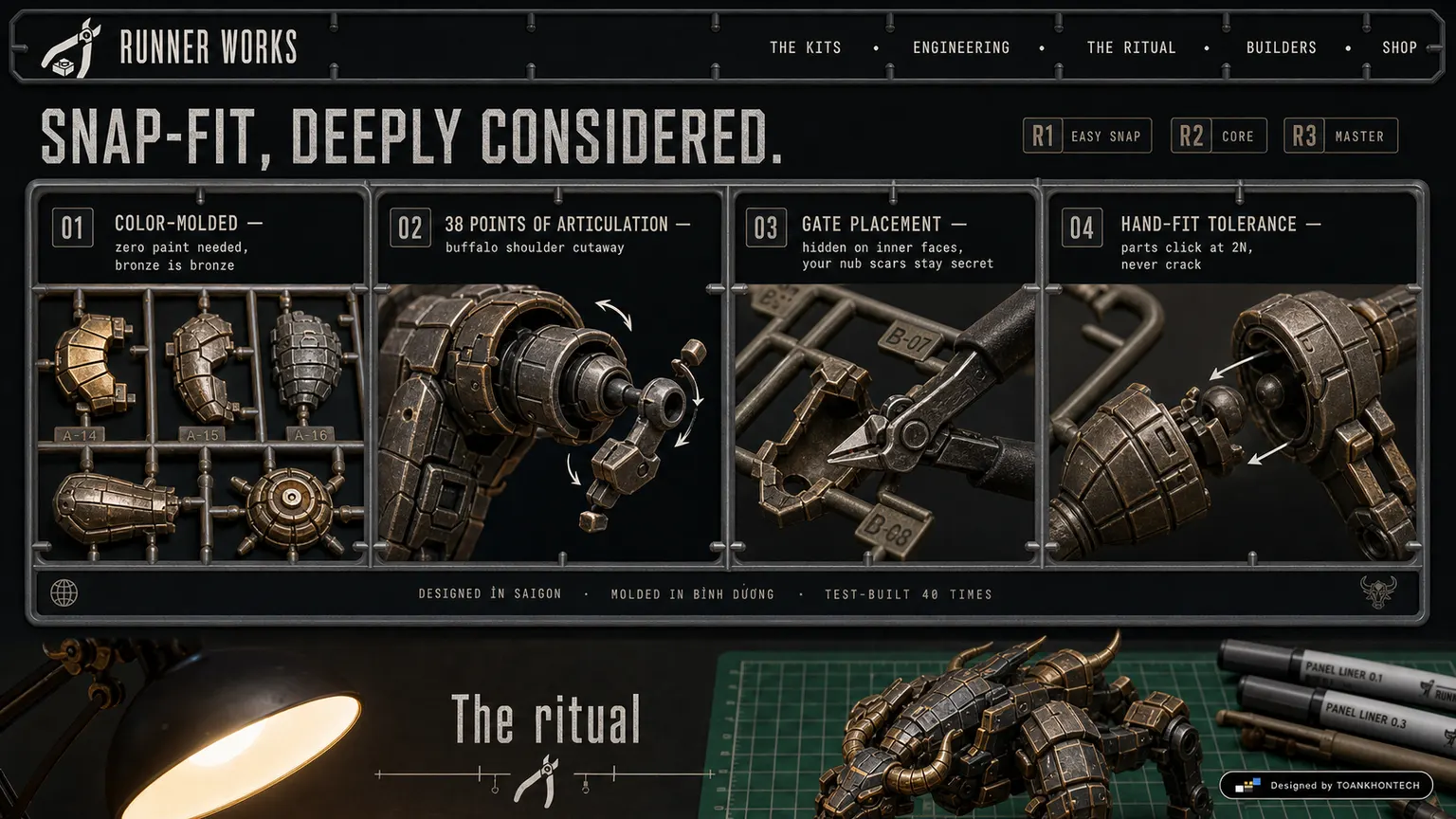 RUNNER WORKS website concept artboard focused on engineering
