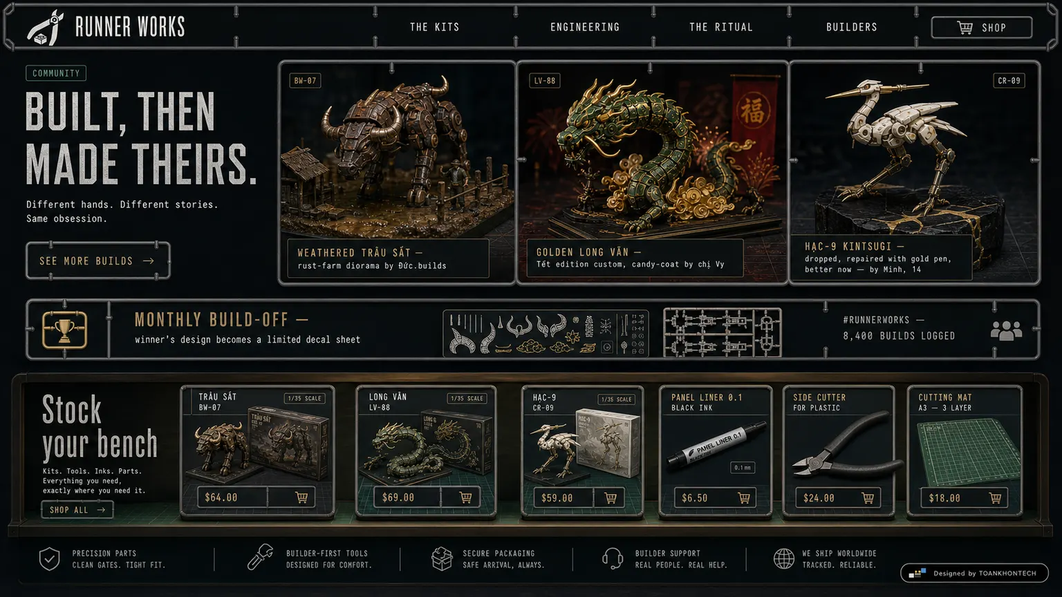 RUNNER WORKS website concept artboard focused on builders