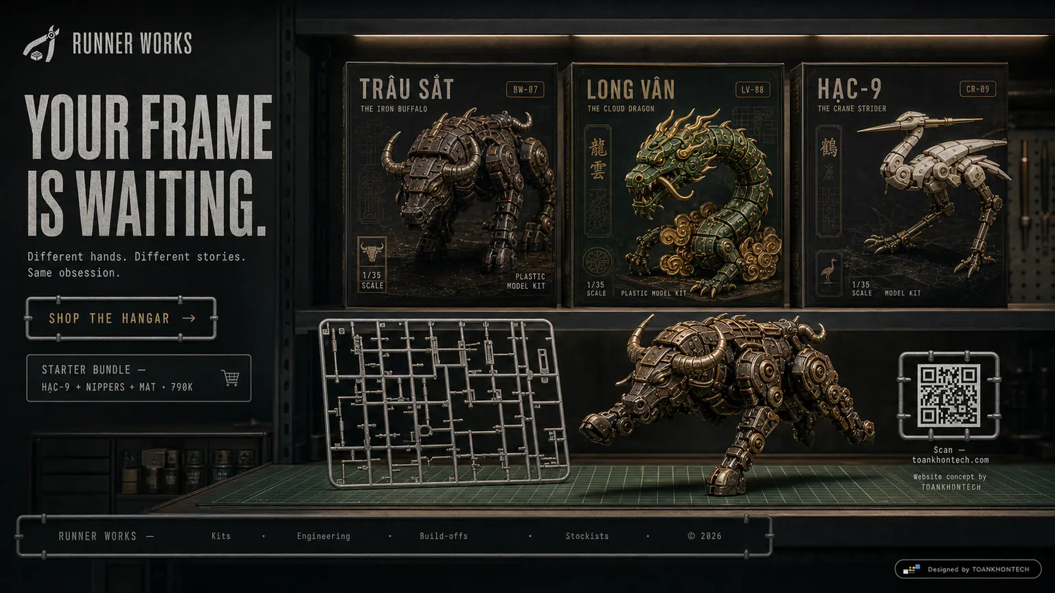 RUNNER WORKS website concept artboard focused on closing invitation