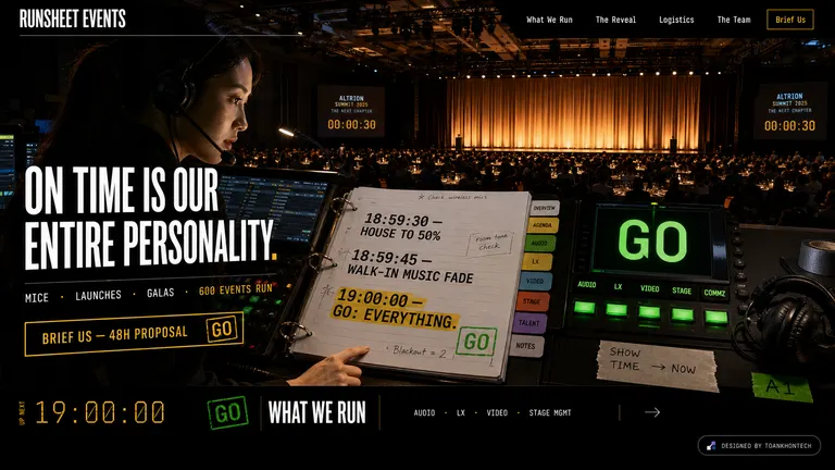 RUNSHEET EVENTS — On time is our entire personality.
