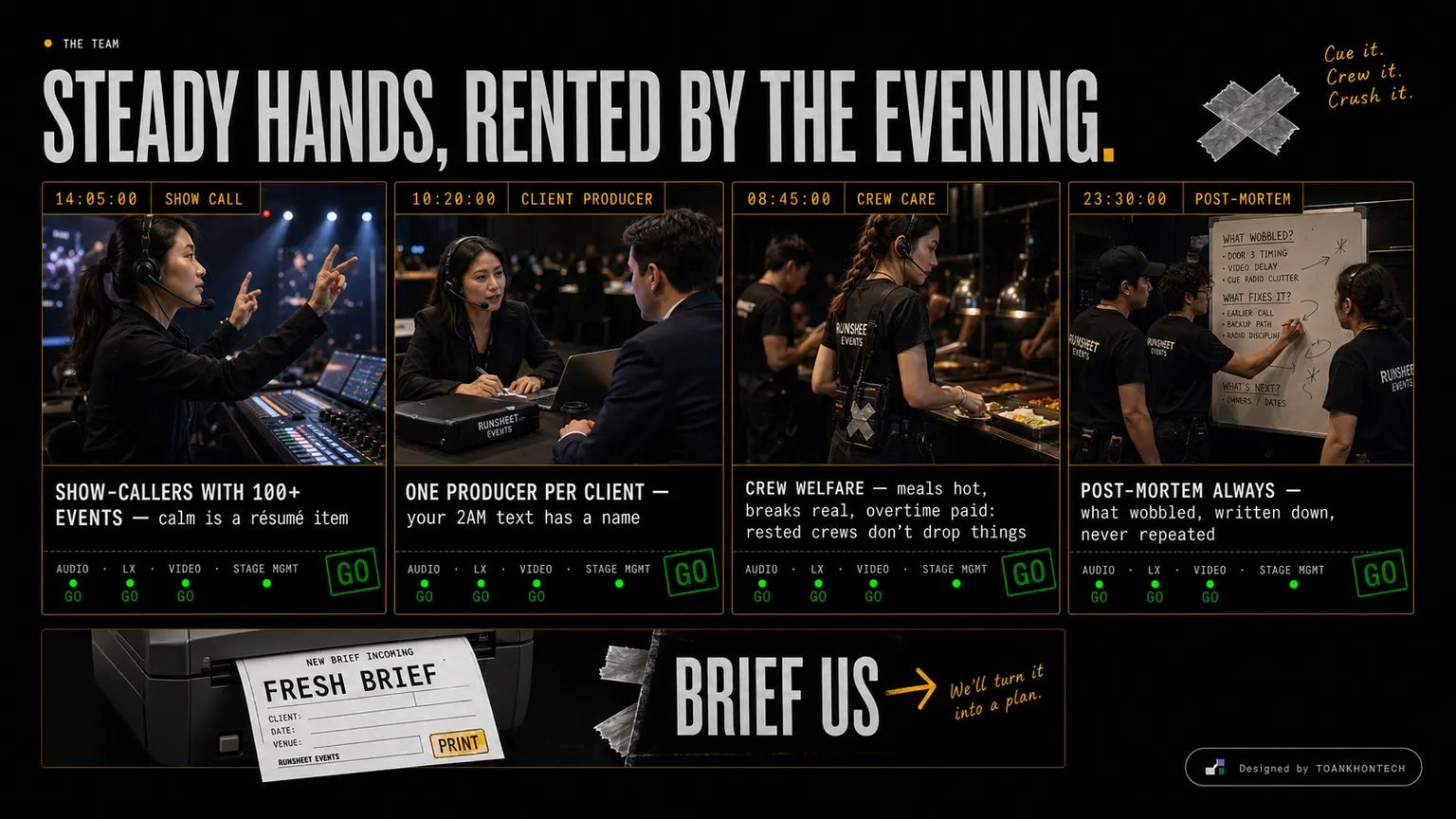 RUNSHEET EVENTS website concept artboard focused on theteam