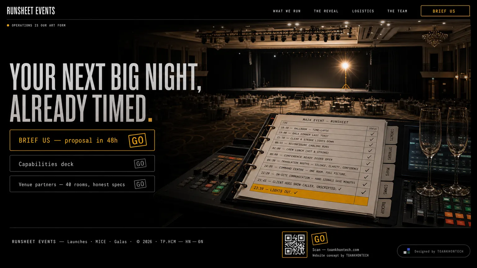 RUNSHEET EVENTS website concept artboard focused on closing invitation