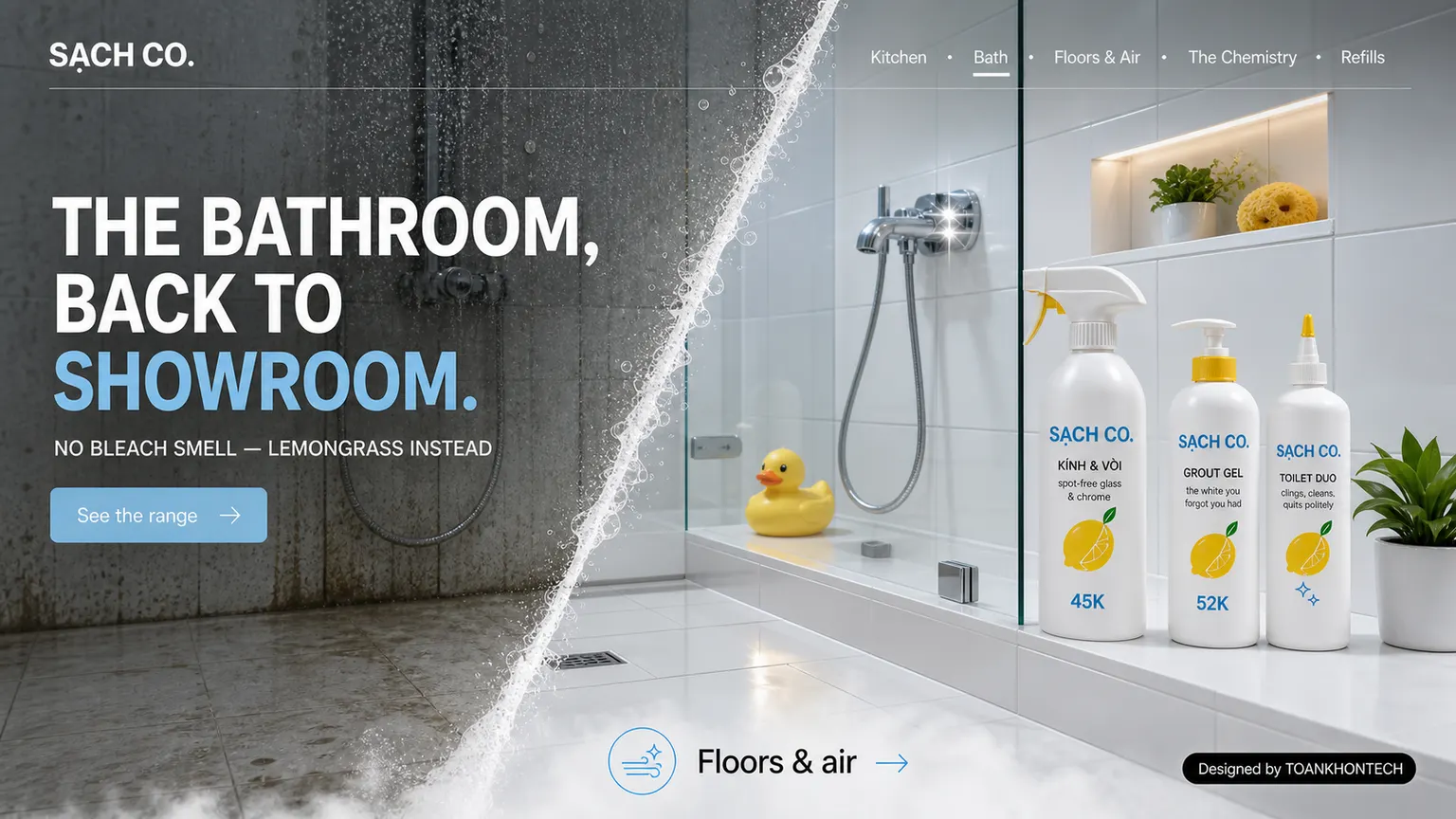 SẠCH CO. website concept artboard focused on bath