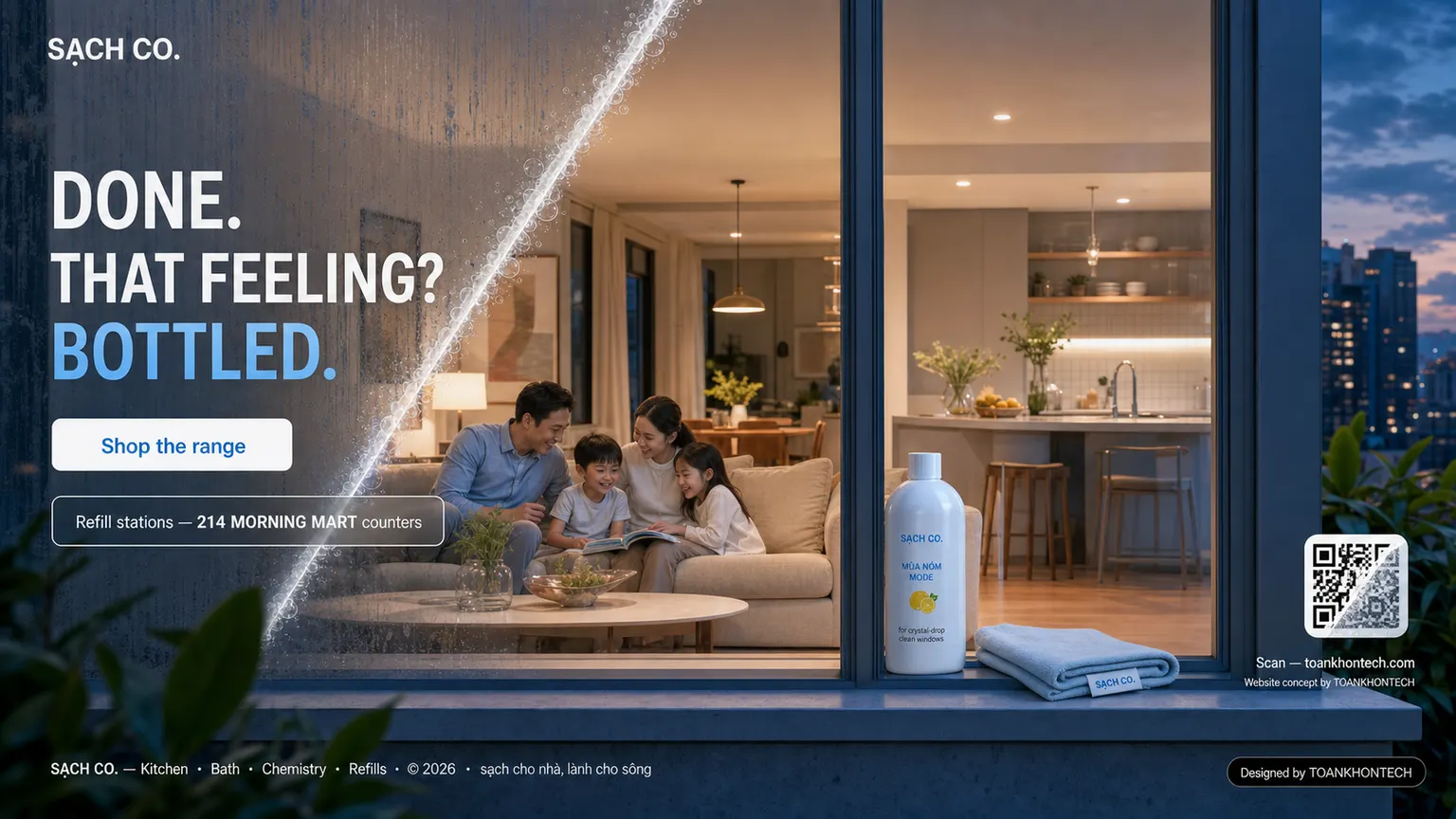 SẠCH CO. website concept artboard focused on closing invitation