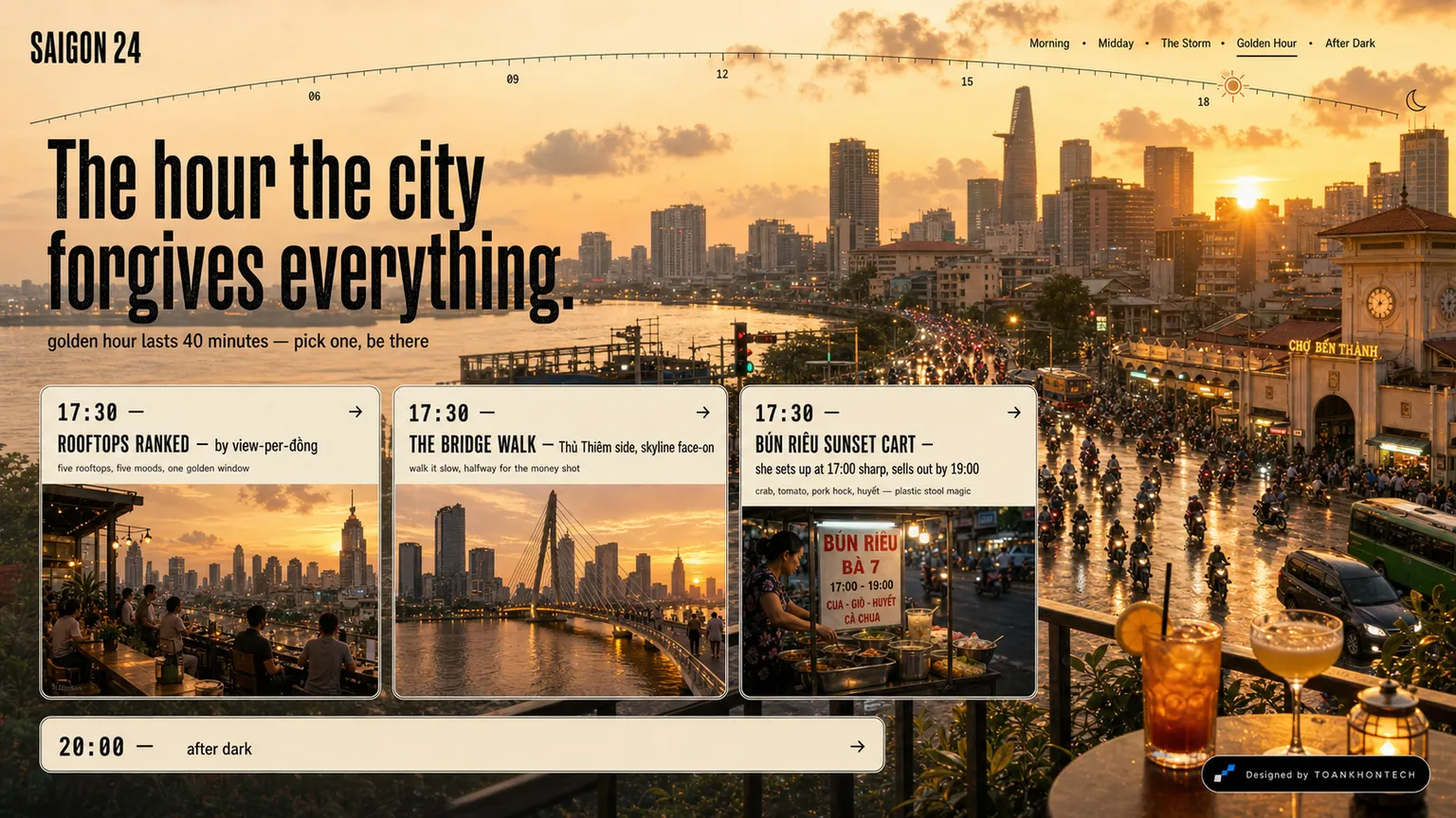 SAIGON 24 website concept artboard focused on goldenhour
