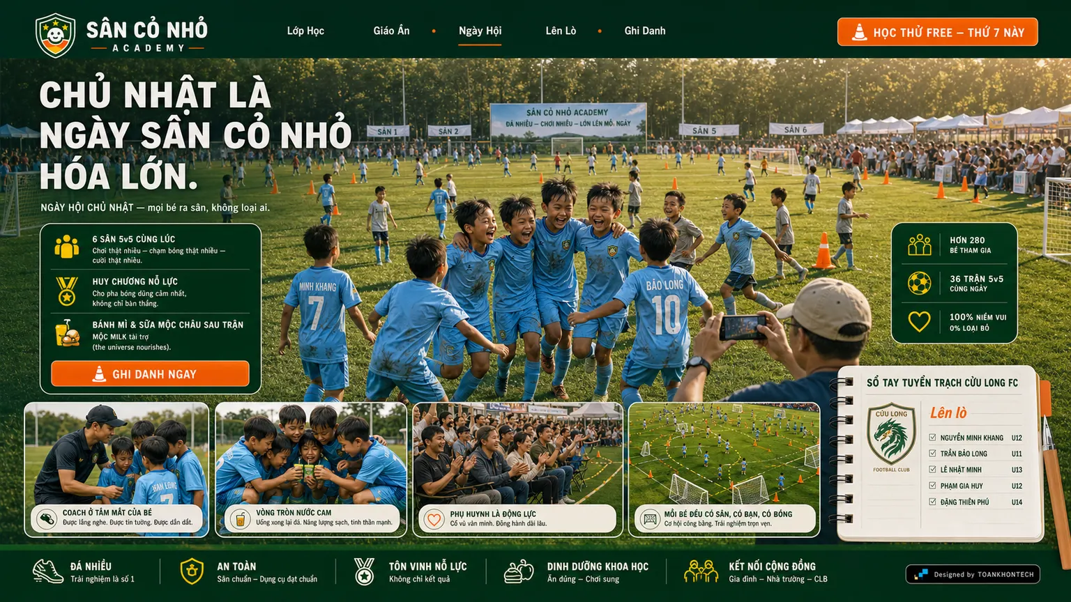 SÂN CỎ NHỎ ACADEMY website concept artboard focused on festival