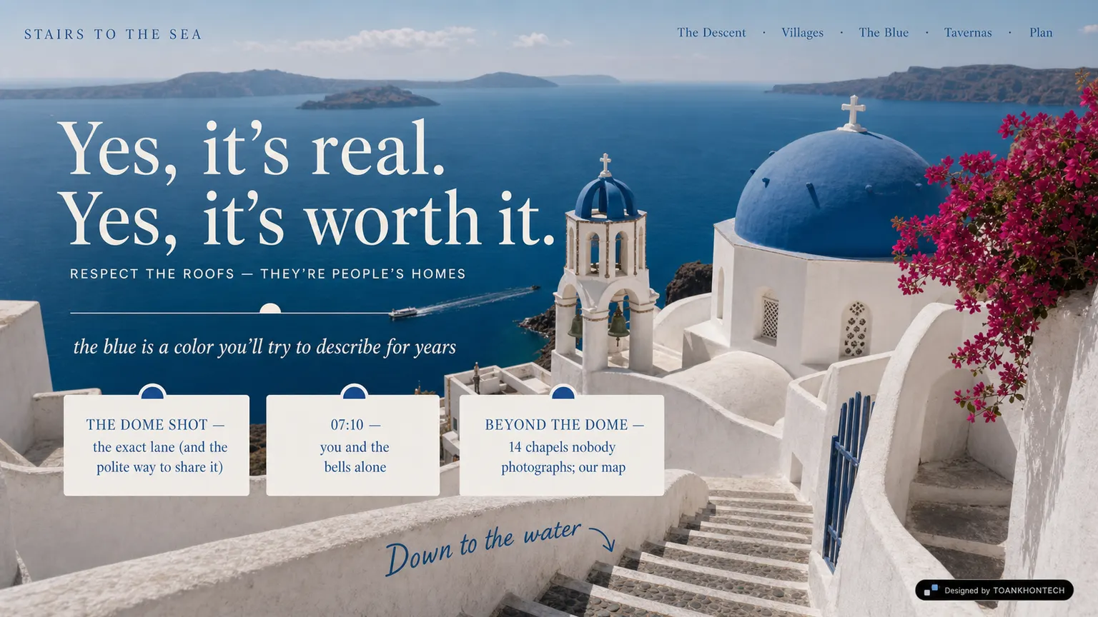 STAIRS TO THE SEA website concept artboard focused on theblue