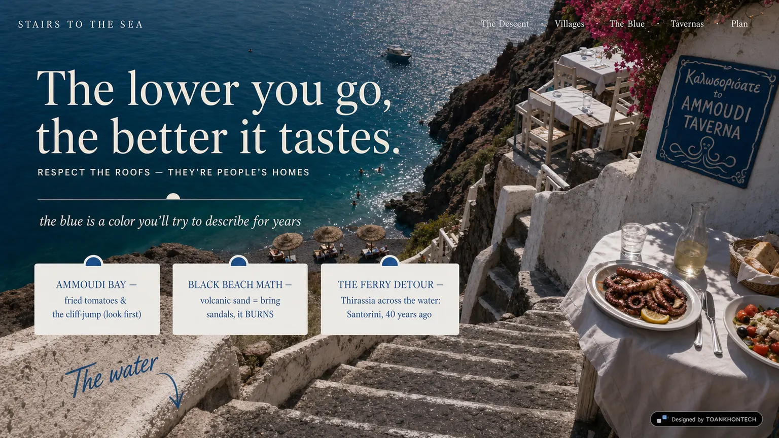 STAIRS TO THE SEA website concept artboard focused on tavernas