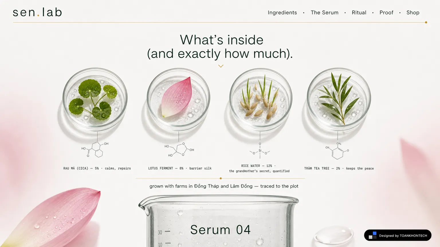 sen.lab website concept artboard focused on ingredients